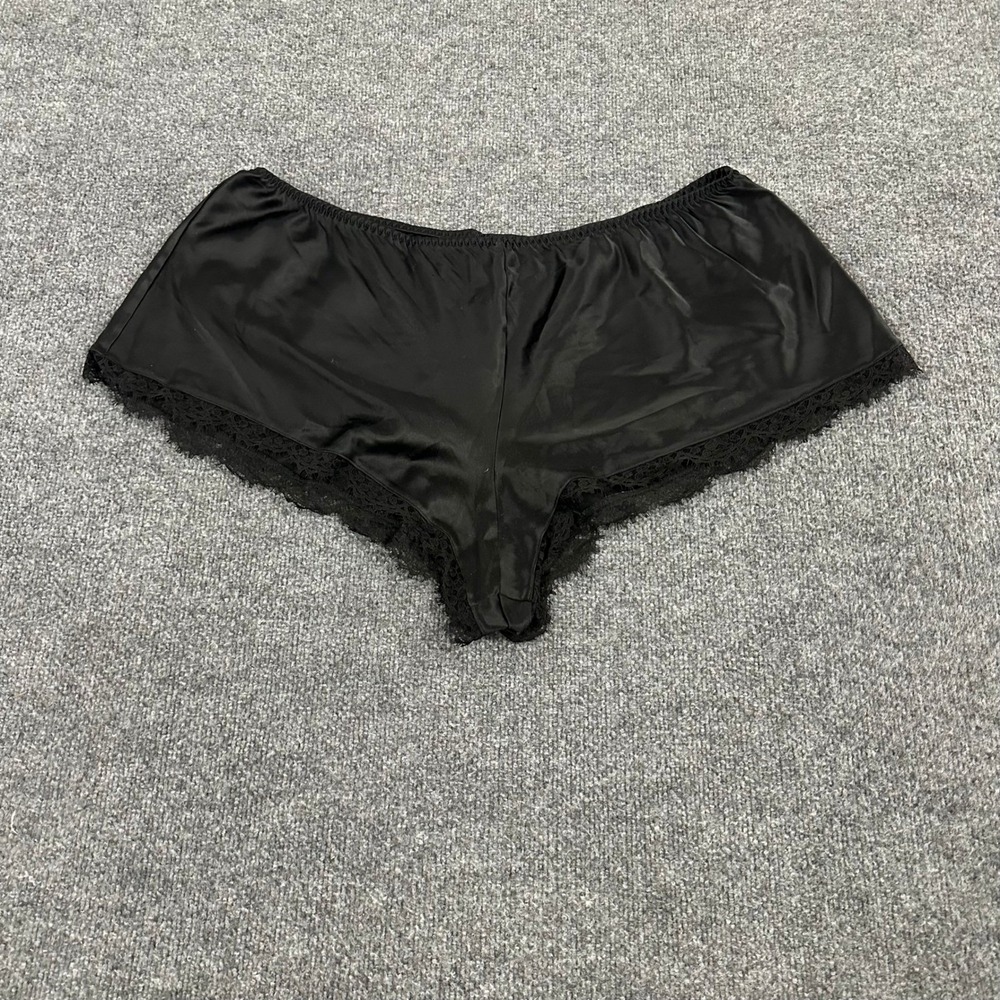 Victoria's Secret Tap Shorts Womens XXL Black Satin Lace Trim Silky Sleepwear
